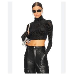 NWT AFRM Micaela Velvet Burnout Cropped Long Sleeve Top In Animal